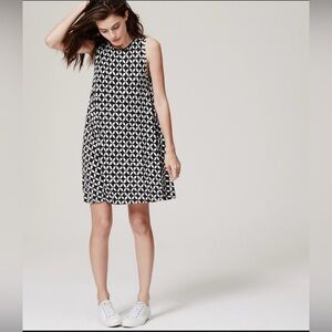 LOFT Black and White Geometric Midi Dress